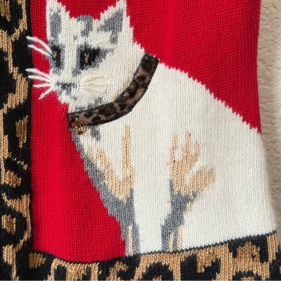 Susan Bristol Vintage Crazy Cat Lady Sweater Vest Leopard Trim size Medium - Picture 3 of 12